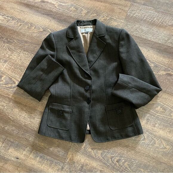 TAHARI Blazer Jacket Brown Black 6 Petite Office Classic Minimalist - Picture 4 of 9